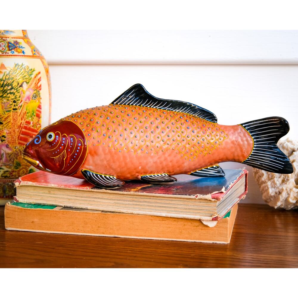 Vintage Japanese Porcelain Koi Fish Figurine Hand Painted Andrea by Sadek 1970s